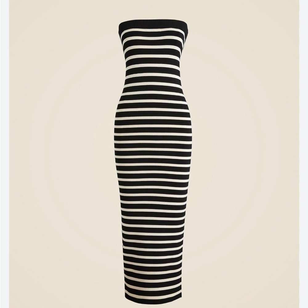 New with tag J.Crew Knit Black and Cream Striped Strapless Dress Sz XS